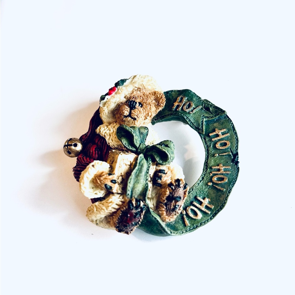Festive Bear Wreath Brooch, Christmas Bear Brooch